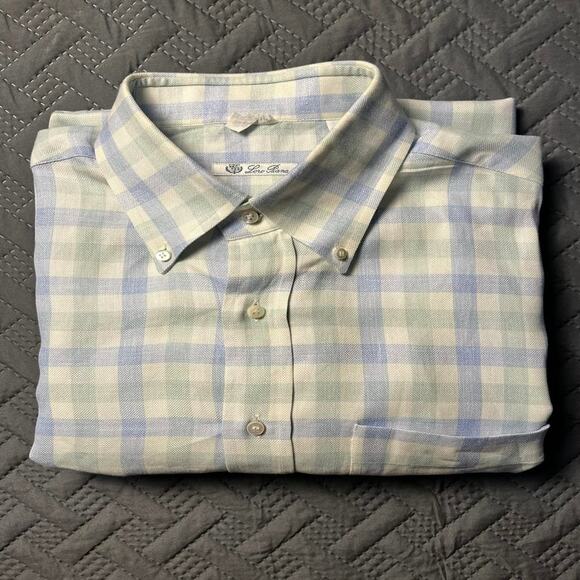 Loro Piana Luxury Linen Shirt Pastel Gingham Plaid Heritage Bespoke Men's XL - Picture 9 of 10